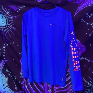 Blue Magellan Outdoors long sleeve w American Flag print on left sleeve